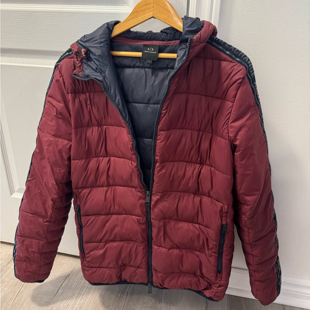 Armani Exchange Burgundy Puffer Jacket